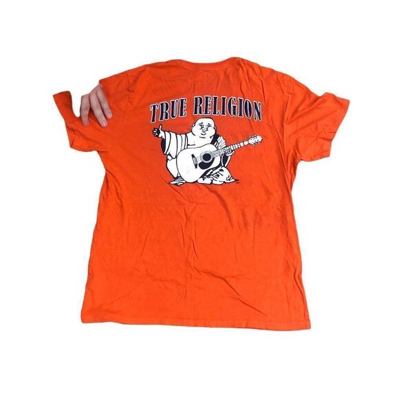 TRUE Religion T Shirt BUDDHA LOGO Shirt BIG LOGO Orange Large - Picture 4 of 12